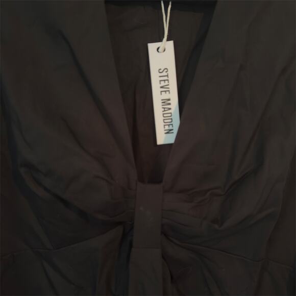 Steve Madden Cotton Poplin V-Neck Tiered Minidress Black Women's Medium NWT - Picture 5 of 7